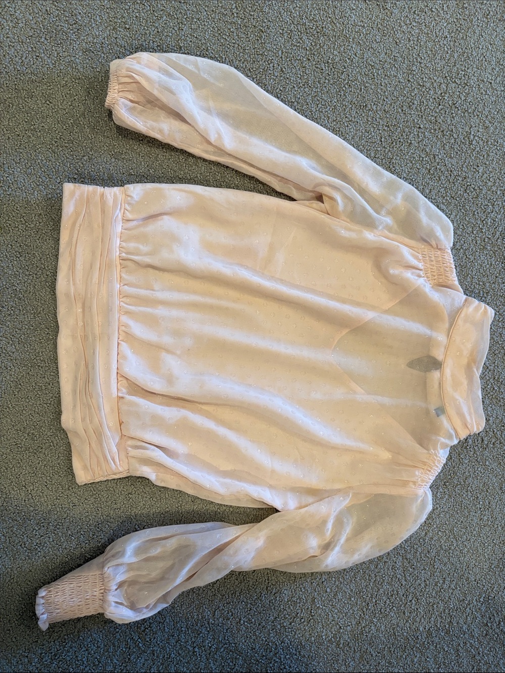 White House Black Market Sheer Blouson Long-Sleeve Blouse in Light Pink
